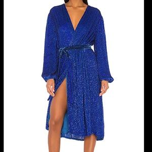 Retrofete Audrey dress, sequin dress wrap dress, royal blue midi wrap sequin